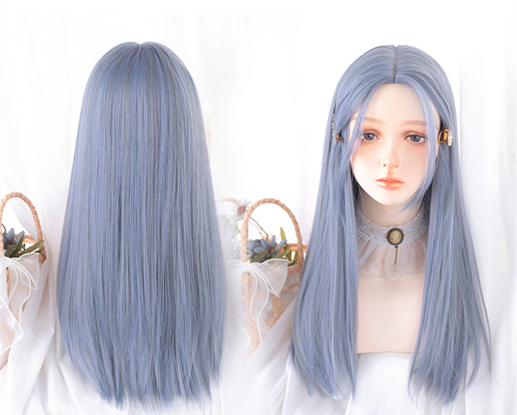 Dusty Blue Straight Under Bust Length Synthetic Wig