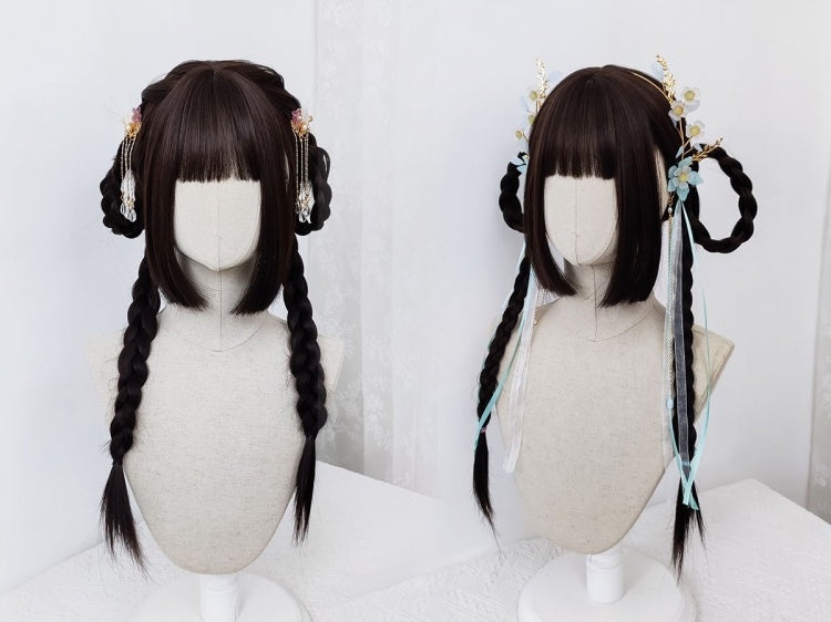 Dark Brown Hime Cut Long Straight Lolita Synthetic Wig