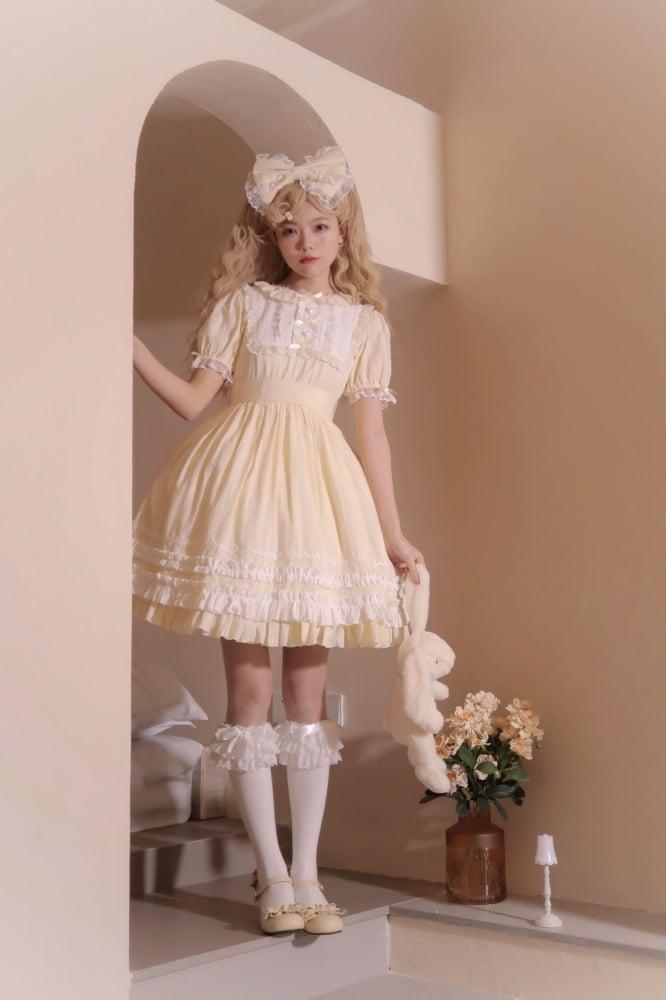 Dream Garden Lace Trim Bowknot Details Short Sleeves Lolita OP