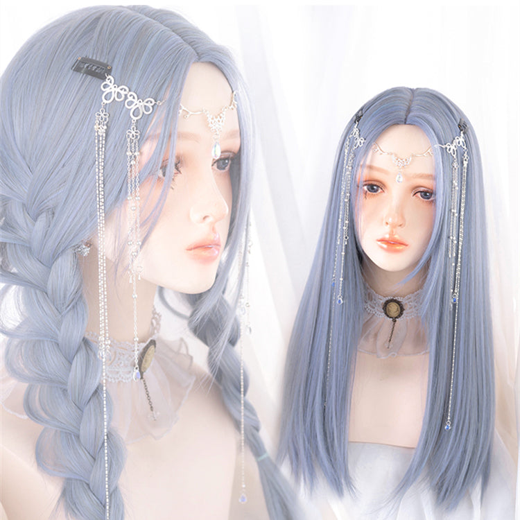 Dusty Blue Straight Under Bust Length Synthetic Wig