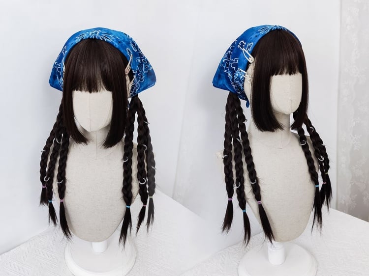 Dark Brown Hime Cut Long Straight Lolita Synthetic Wig