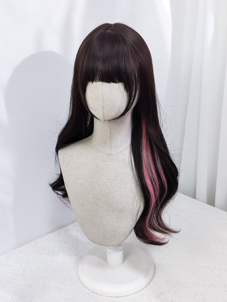 Cherry Pink Highlight Jirai Kei Long Wavy Synthetic Wig