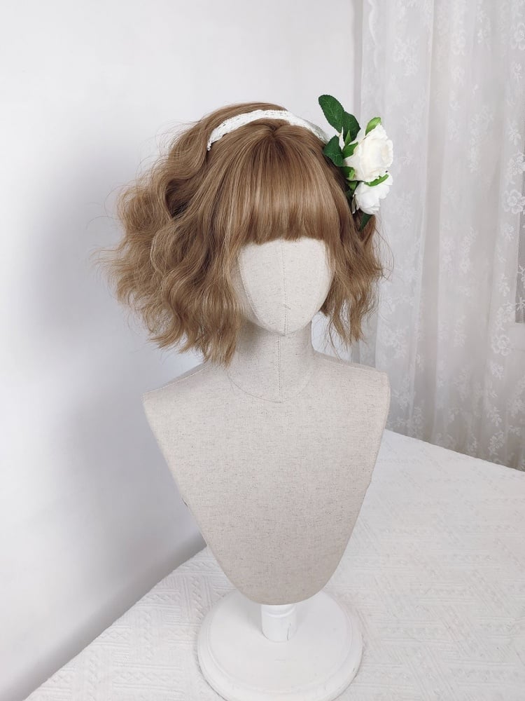 Wavy Flax Gold Short Lolita Synthetic Wig