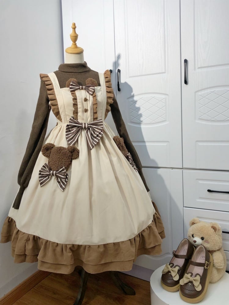 Cocoa Bear Plush Bear Head Design Big Bow Lolita JSK