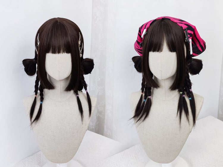 Dark Brown Hime Cut Long Straight Lolita Synthetic Wig