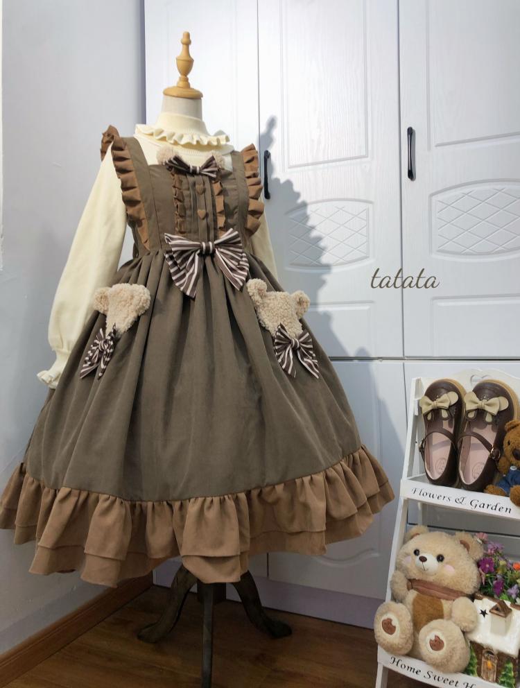 Cocoa Bear Plush Bear Head Design Big Bow Lolita JSK