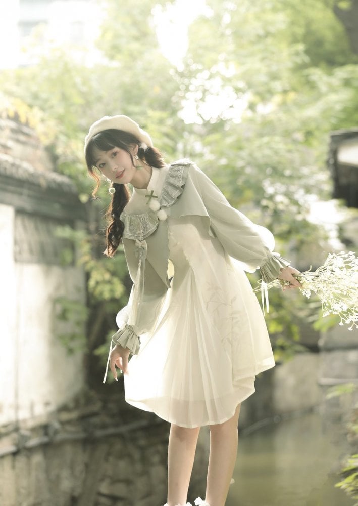 Bamboo Hidden Qi Lolita Banded Collar Short Sleeves Lolita OP+ Bolero Set