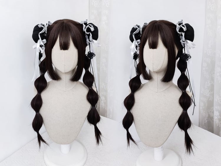 Dark Brown Hime Cut Long Straight Lolita Synthetic Wig