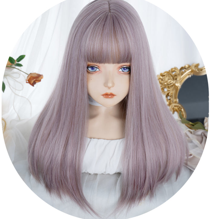 Straight Gold / Pink-Purple Synthetic Wig