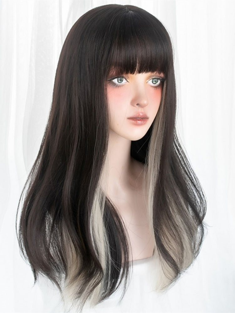 Highlight Hair Color Wavy Black-Yellow Lolita Synthetic Wig