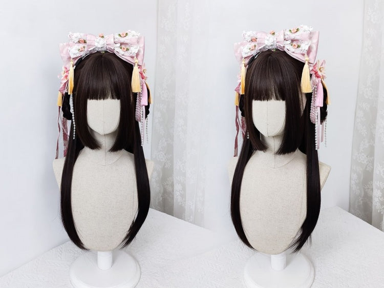 Dark Brown Hime Cut Long Straight Lolita Synthetic Wig