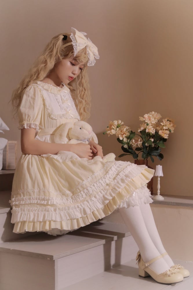 Dream Garden Lace Trim Bowknot Details Short Sleeves Lolita OP