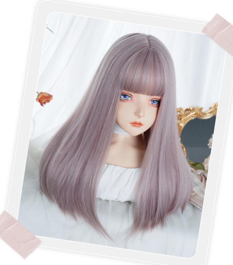 Straight Gold / Pink-Purple Synthetic Wig