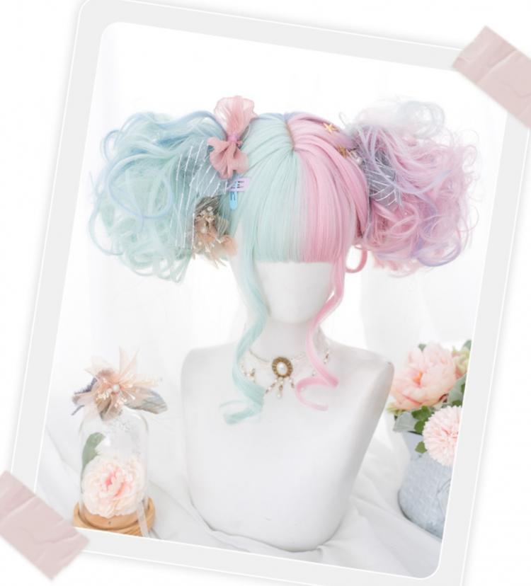 Wavy Pink and Mint Green Synthetic Wig