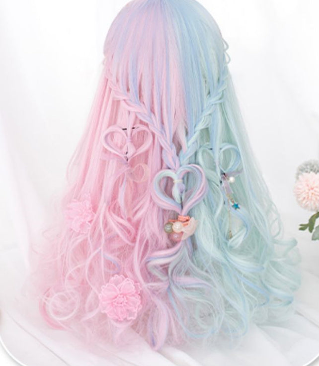 Wavy Pink and Mint Green Synthetic Wig