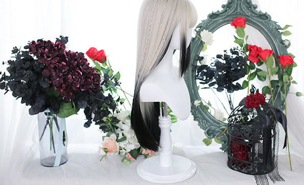 Mountains and Seas Half Black Straight Waist Length Lolita Synthetic Wig