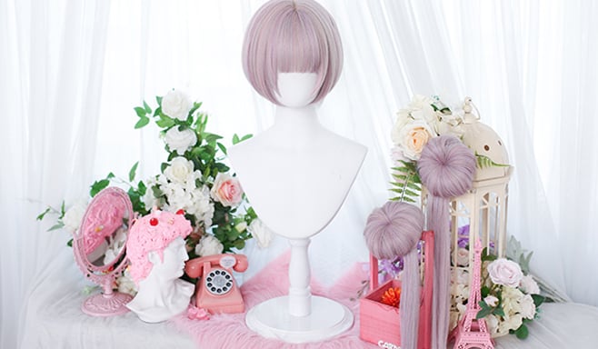 Doughnut Short Wig with Double Bun Ponytails