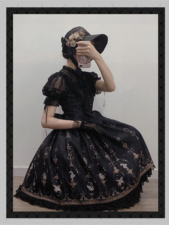 Fairy Tales on Paper Color Black Lace Trim Big Bow Lolita JSK