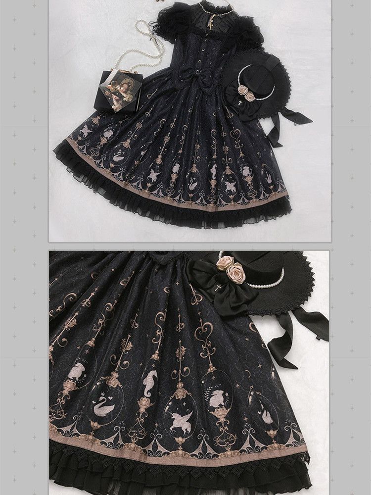 Fairy Tales on Paper Color Black Lace Trim Big Bow Lolita JSK