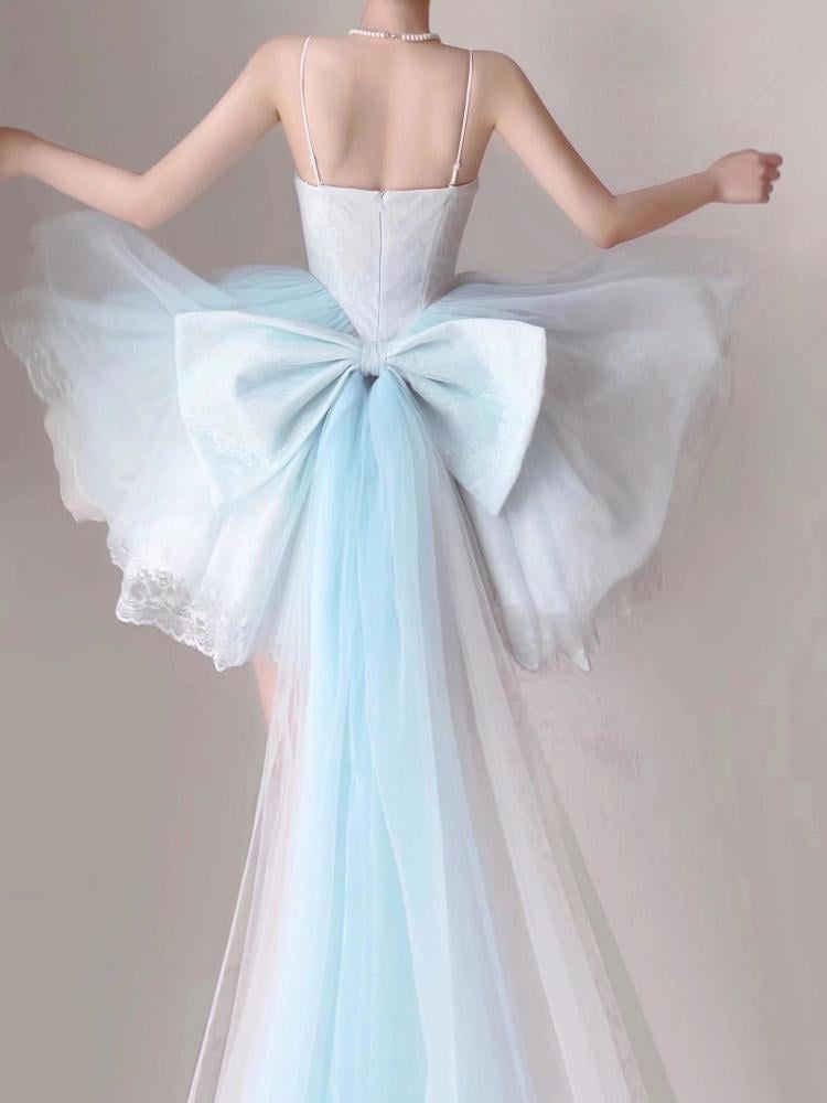 Baby Blue Balletcore Lace Bustier Dress+ Big Bow Train Set