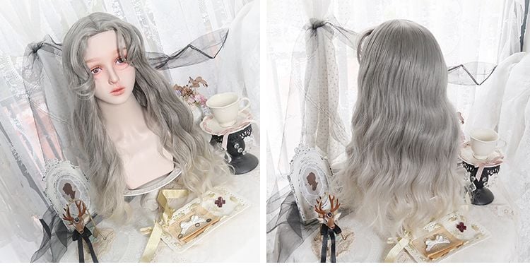 Gray Ombre Hair Color Long Wavy Synthetic Wig