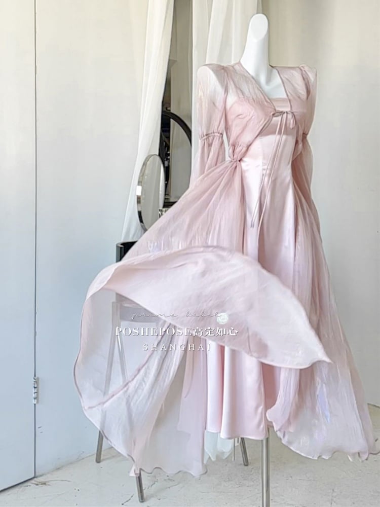 Clearance-Size L for Bust 88CM Light Pink High Waist Ruffles Slip Dress - Sukuroi