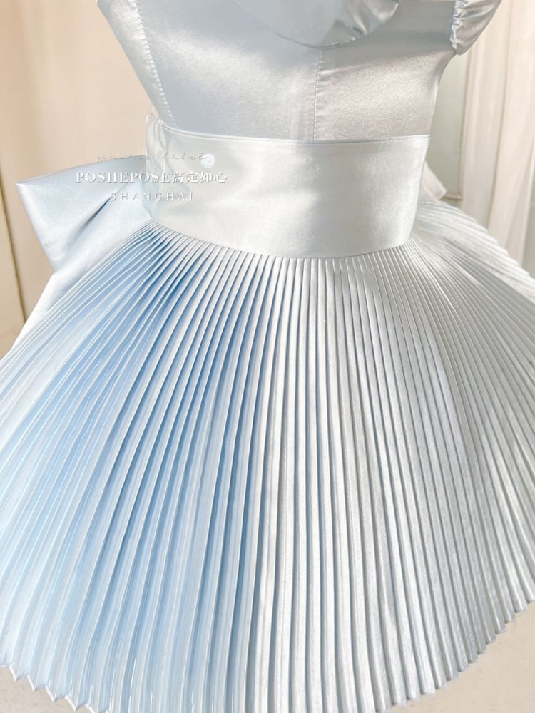 Blue Satin Balletcore Pleated Jumper Skirt