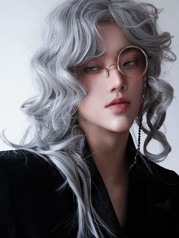 Dries Grey Long Wavy Boy Style Wig