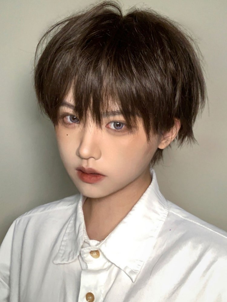 Dark Brown Short Boy Style Wig with Bangs