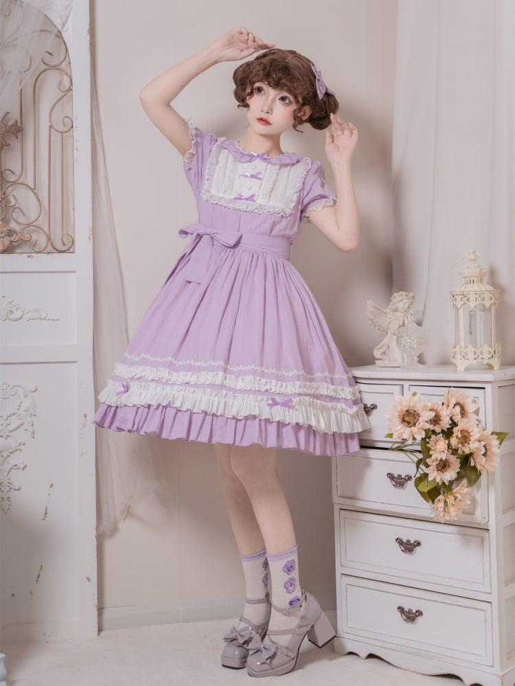 Dream Garden Lace Trim Bowknot Details Short Sleeves Lolita OP