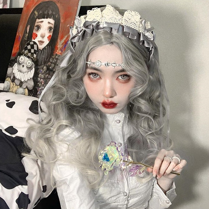 In Stock Mid Parting Gray Ombre Wavy Wig