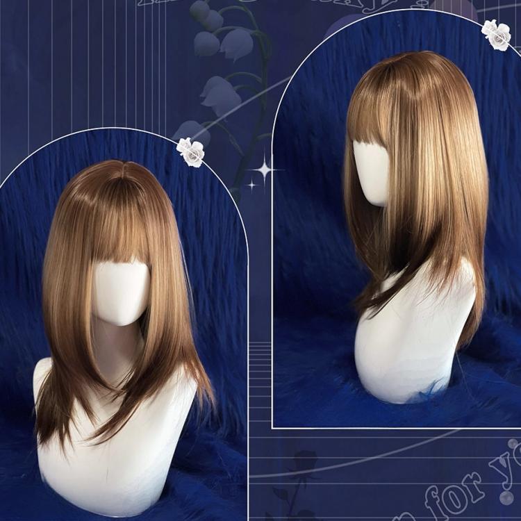 Brown Synthetic Wig with Bangs