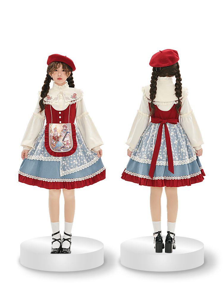 Fairy Tale Overture Girl and Violin Print Ruffle Trim Overalls