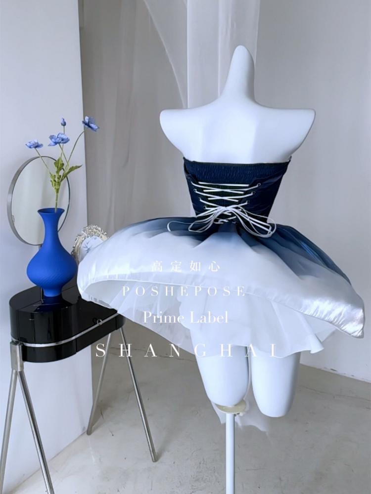 Blue White Ombre Balletcore Corset Dress