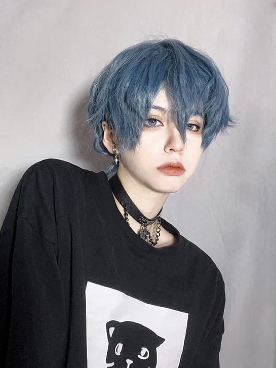 In Stock Dusty Blue Boy Style Wig