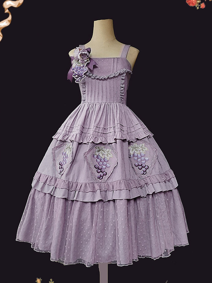 Grapes Manor Color Purple Grape Embroidery Hem Lolita JSK