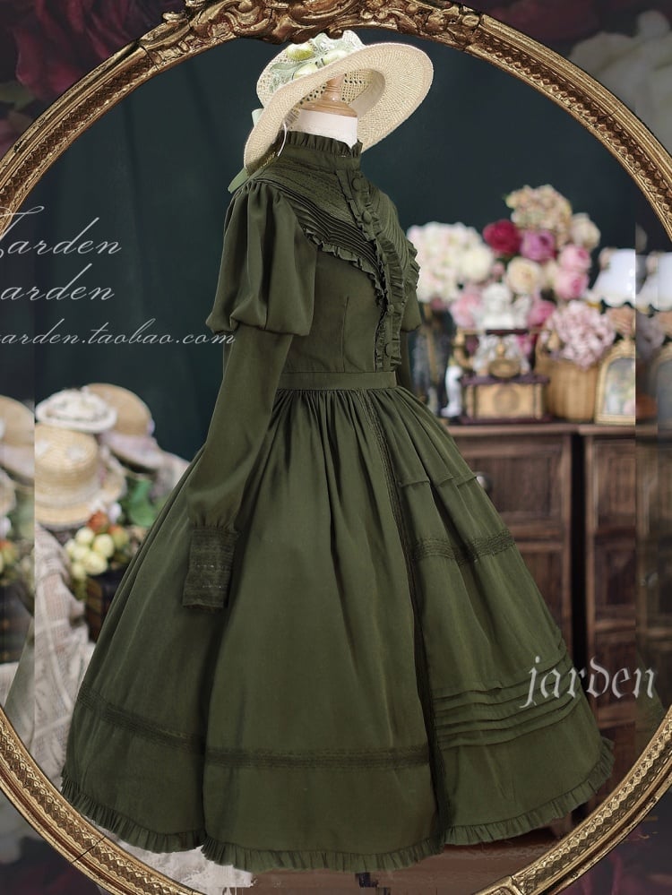 Green Long Sleeves One Piece Elegant Dress