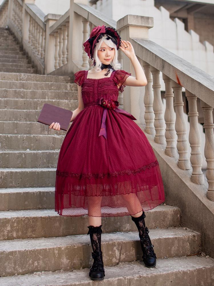 A Scene of Dance Music Color Red/Black Square Neckline Jumper Skirt