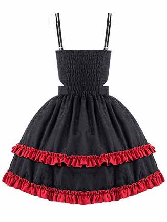 Cross Design Gothic Jumper Skirt Cutout Detail Tiered Skirt and Ruffle Trim