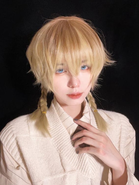 Blonde Short Hair at Front Long Hair at Back Synthetic Ouji Fashion Wig