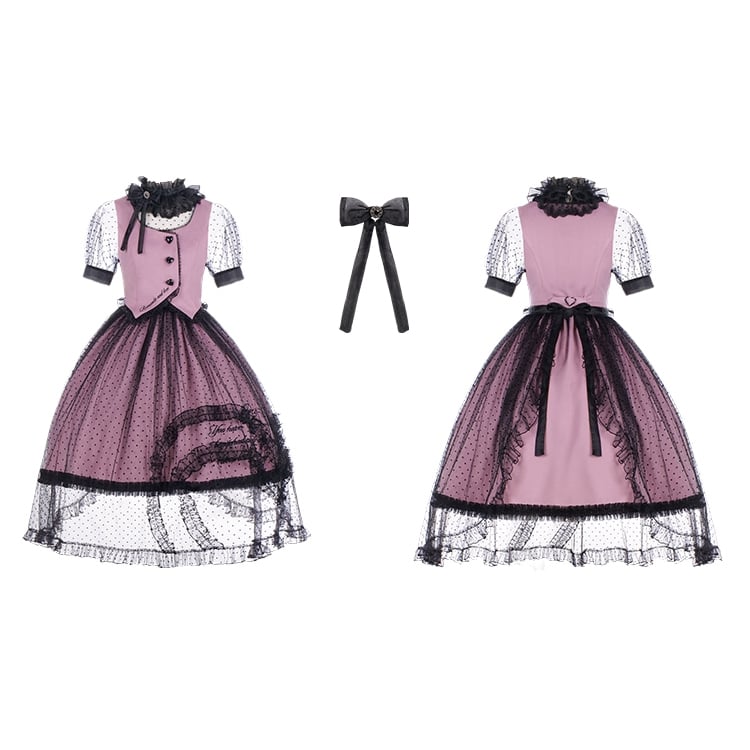 Black and Pink Waistcoat Bodice Design Jumper Skirt + Blouse Set