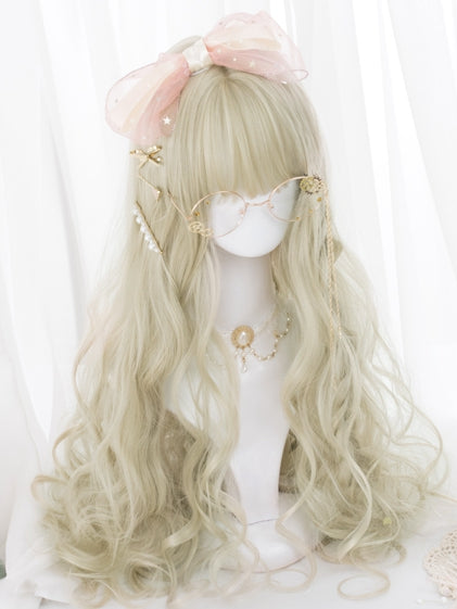 Beige Long Synthetic Wavy Wig with Full Bangs