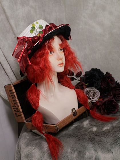 In Stock Long Wool Curly Black Red Ombre Wig