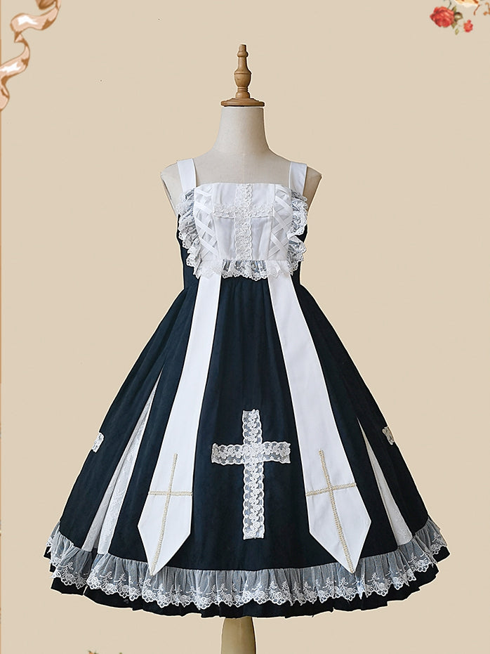 Breath of Heaven Color Black and White Jacquard Lace Cross Pattern Jumper Skirt