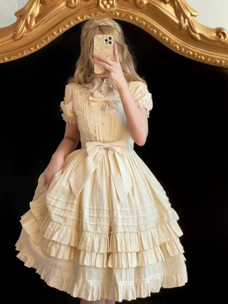 Girl Nelly Beige Tiered Ruffle Hem Round Neck High Waist Jumper Skirt