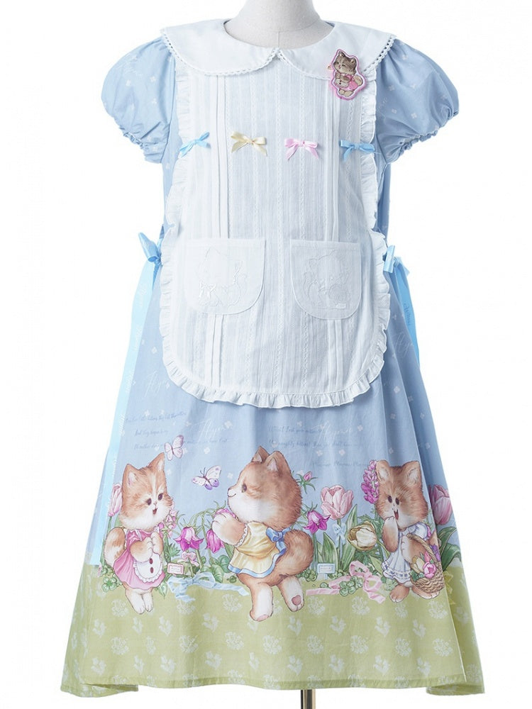 Blue Cat Embroidery Bowknot Details Overdress