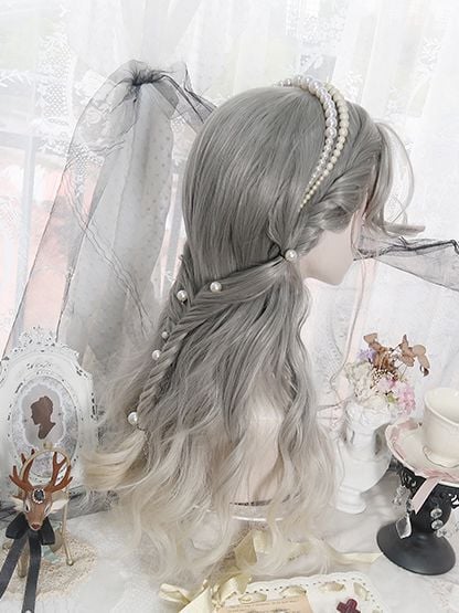 Gray Ombre Hair Color Long Wavy Synthetic Wig