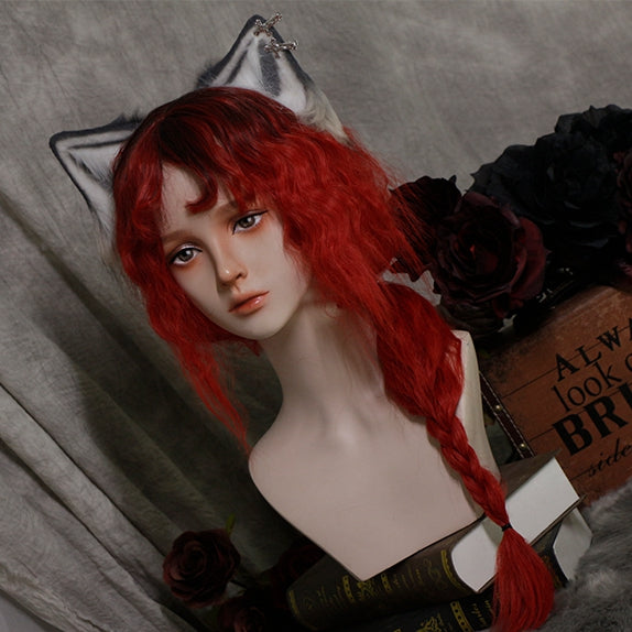 In Stock Long Wool Curly Black Red Ombre Wig