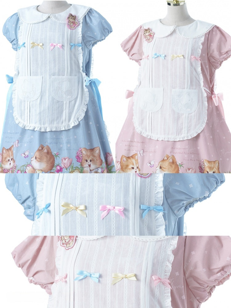 Blue Cat Embroidery Bowknot Details Overdress