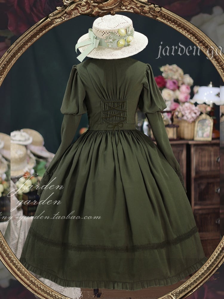 Green Long Sleeves One Piece Elegant Dress